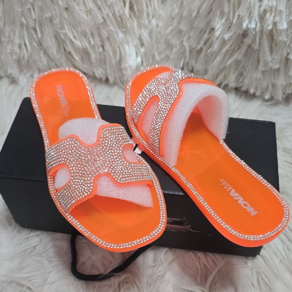 Fashion Nova Kids Orange Sandals with Rhinestones - Picture 2 of 5